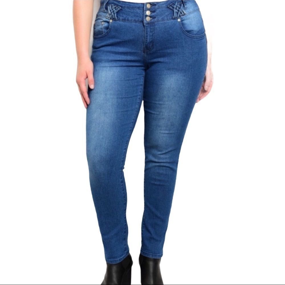 Plus Mid Rise Skinny Denim Blue Jeans NEW